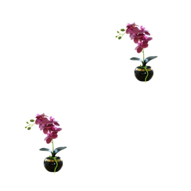 Wosthever Bonsái de orquídeas artificiales, maceta de Phalaenopsis en maceta, de planta falsa realista para el jardín del hogar, rosa rosa violeta 2piezas