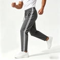 thumbnail image 4 of Men's Track Pants Joggers Athletic Drawstring Waist Elastic Quick Dry Running Gym Workout Trousers Striped Side Stripe Tapered Trousers Dark Gray 2XL, 4 of 6