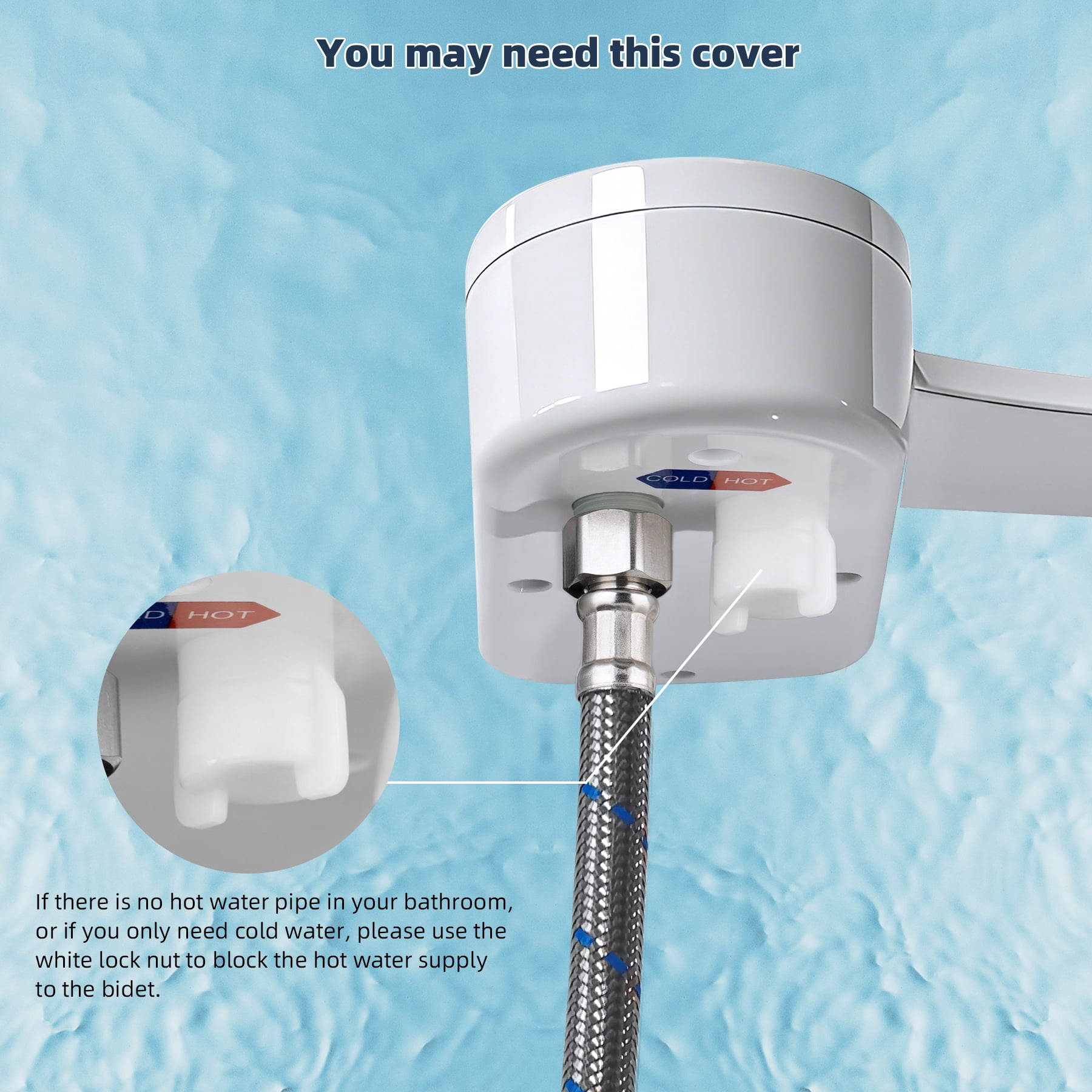 CADOVE Non-Electric Bidet Attachment for Toilet, Dual Self-Cleaning Nozzle, Hot & Cold Water