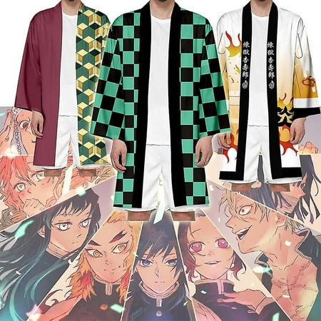 Kimono Unisex 3/4 Stampato 3D – Tanjiro Nezuko Zenitsu – Cardigan Leggero Per Cosplay, Estate, Pigiama