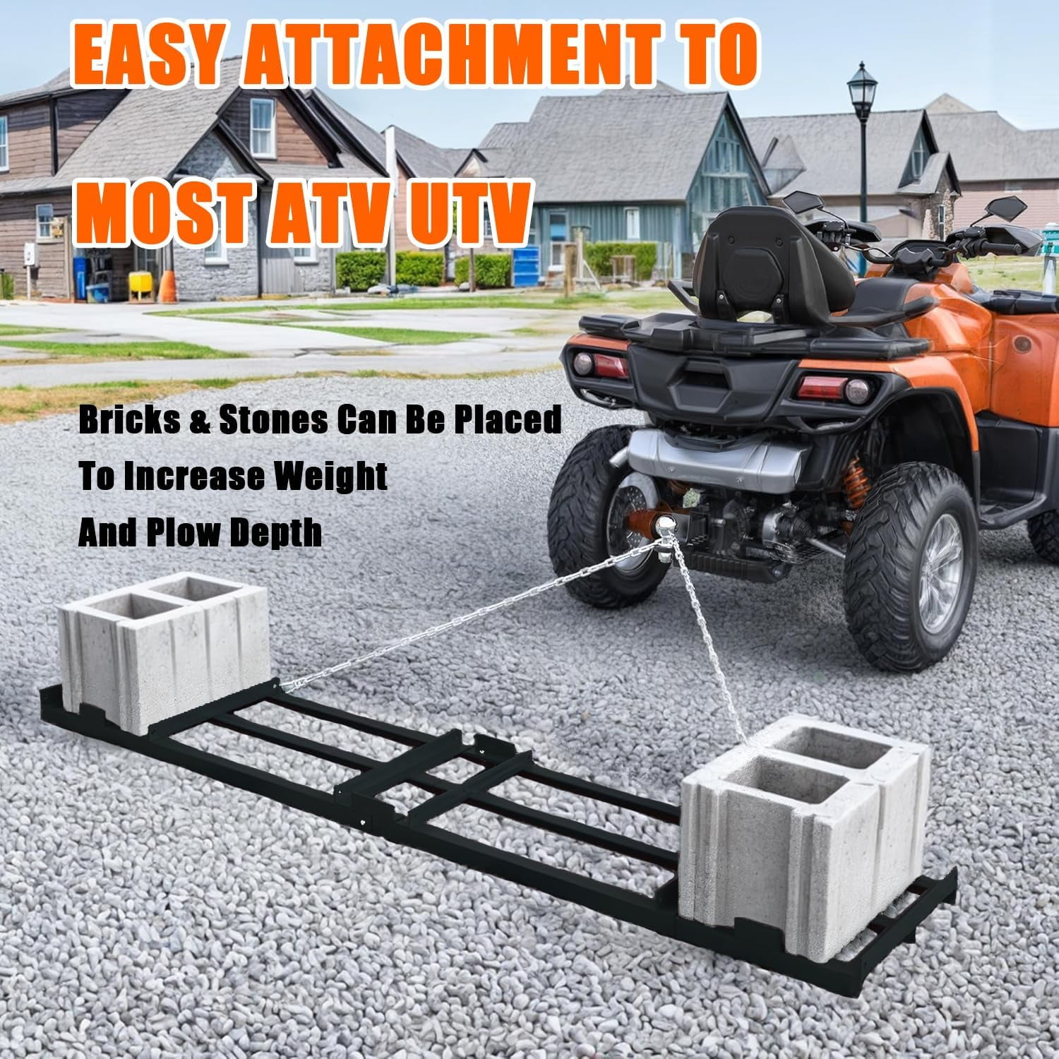 4/6/8Ft Drag Harrow Driveway Grader Heavy Duty Power Rake with Chain Tow Behind Lawn Rake for ATV UTV Tractor Mower Land Leveler for Gravel Sand Soil Hay
