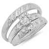 0.10 Carat (ctw) Sterling Silver Round Cut White Diamond Men's & Women's Engagement Ring Trio Bridal Fashion Wedding Ban