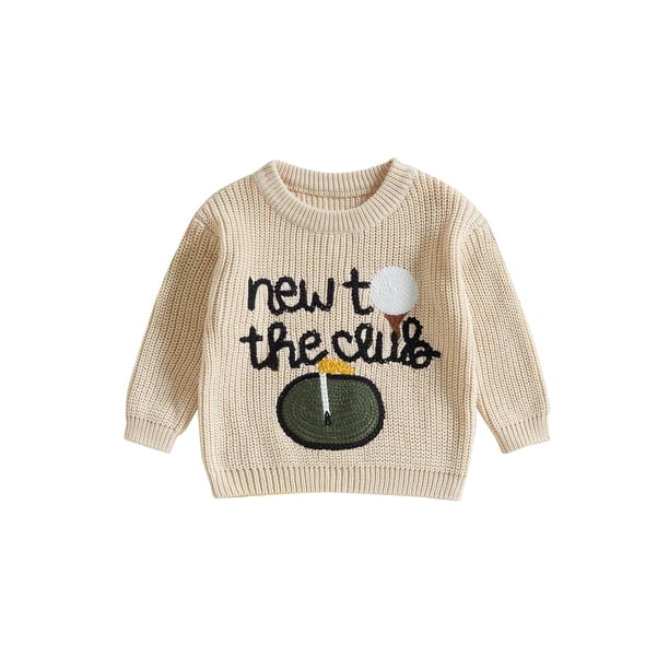 Suéter de otoño para bebé niño pequeño, bordado de letras de golf, manga larga, cuello redondo, jersey de punto