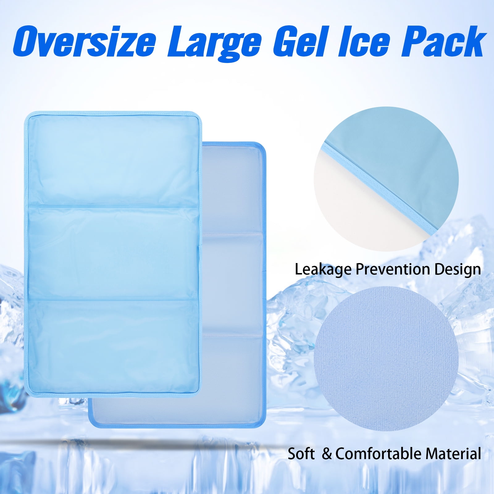 Ktinnead Oversized 21"x13" Large Ice Pack with Straps,Reusable Cold Pack with Soft Flannel Cover for Back Pain Relief, Cold Pads for Hip,Back,Blue