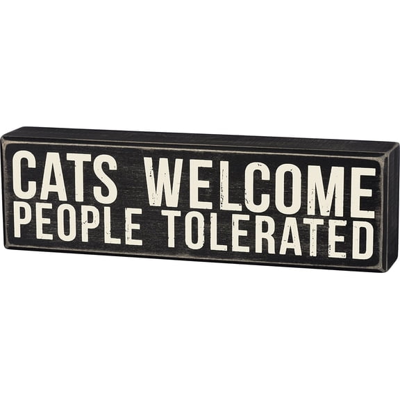 New Primitives by Kathy 10x3 Vintage Style Wood Box Sign, Cats Welcome