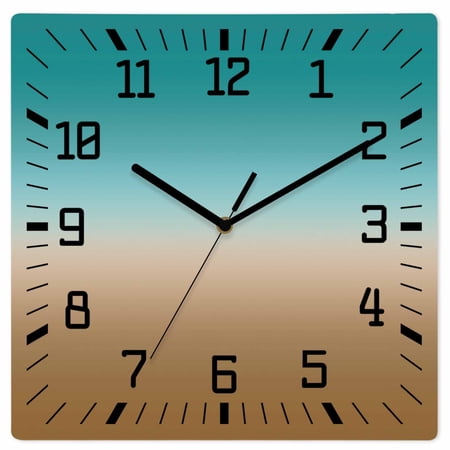 Teal Brown Ombre Wooden Wall Clock Silent Non Ticking, Turquoise Gradient Modern Abstract Art Square Wall Clocks Battery Operated, Decor Clock for Home Office, Living Room, Kitchen, 12 Inch