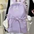 thumbnail image 5 of FUZHIQ Bow Drawstring School Backpack with Cloud Plush Pendant for Ages 3rd 4th 5th 6th Grade Simple Solid Color Side Pouch Bookbag, Purple, 5 of 7