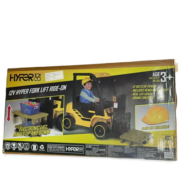 Hyper Toys 12Volt Forklift RideOn for Ages 3+, Hard Hat and Removable