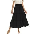 thumbnail image 1 of Women's Summer Boho Skirt High Elastic Waisted Drawstring Swing Ruched Tiered Maxi Skirt, 1 of 8