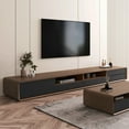 thumbnail image 5 of POVISON Modern Wood Black TV Stand, Lowline Media Console with 4 Drawers, Open Storage Cabinet, Walnut Veneer, Fully-assembled, 78", 5 of 9