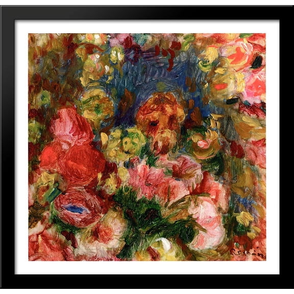 Flowers 30x28 Large Black Wood Framed Print Art by Pierre Auguste Renoir