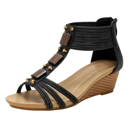 

Jungdeepe Ladies Slope Heel Sandals Women Outer Wear Sweet Mum Shoes Back Zip Thick Bottom Roman Shoes Leopard Platform Sandals for Women Thong Beach Sandals for Women Sandals for Women with Heels