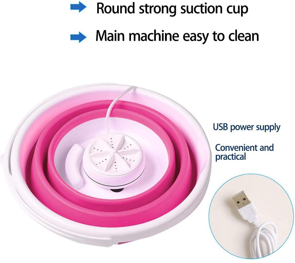 With USB Power Supply Portable Washing Machine Apartment Camping Folding Ultrasonic Turbo Washing Machine RV Suitable for Travel