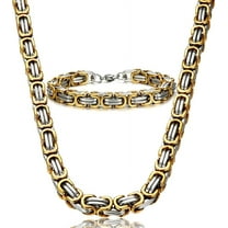 Stainless Steel Male Chain Necklace Byzantine Bracelet for Men Jewelry Sets 8.5 Inch Bracelet
