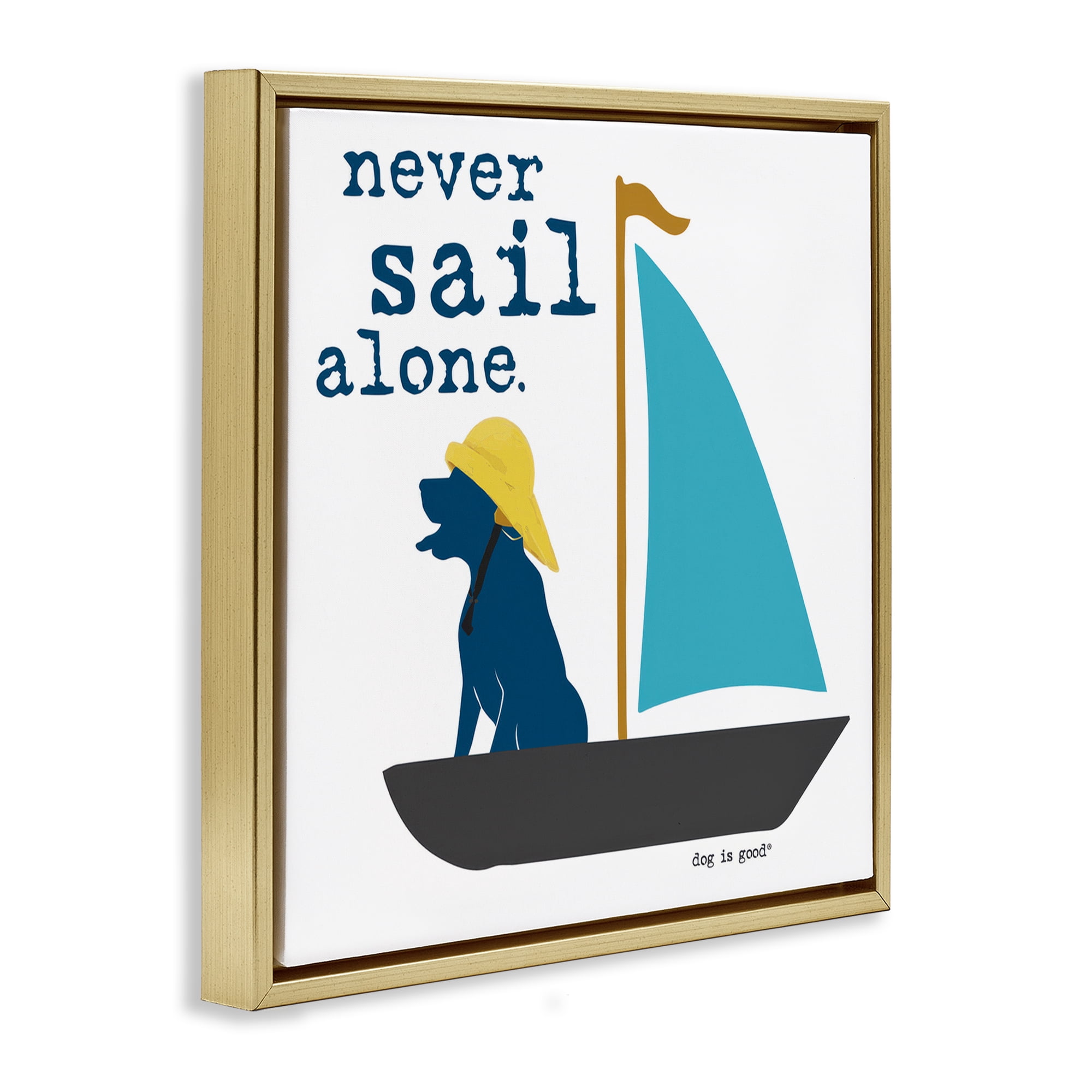Stupell Industries Never Sail Alone Dog Animals Painting Gold Floater Framed Canvas Art Print Wall Art, 25 x 25