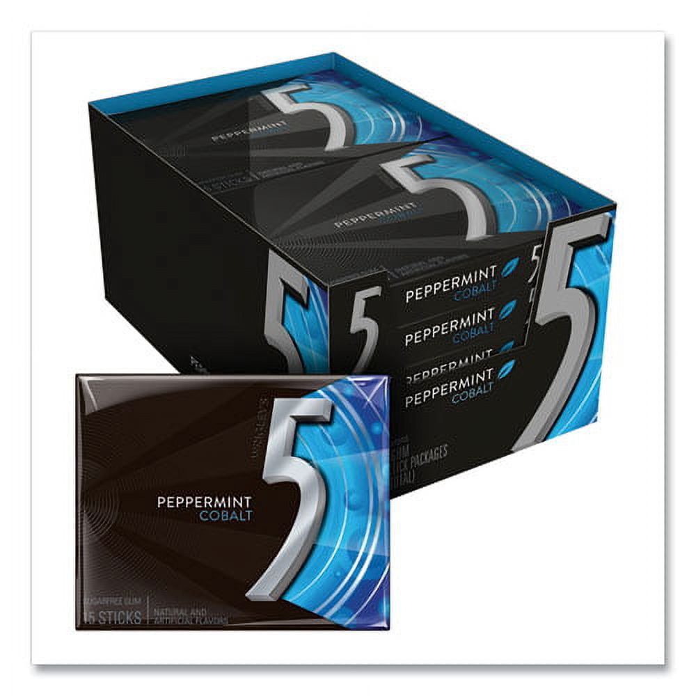 5 Gum, Peppermint Cobalt, 15 Sticks/pack, 10 Packs/box | Bundle of 5 Boxes
