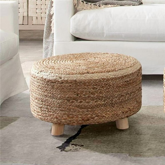 Diamond Sofa STOOLJU Round Accent Stool with Jute Fiber & Wood Legs, Natural