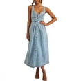 thumbnail image 3 of New women's blue ripped denim overalls, single-breasted midi dress, 3 of 5