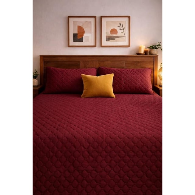 Edredón Ligero Matrimonial / Queen Size Doble Vista Con Fundas de Almuadas Tinto - Champan