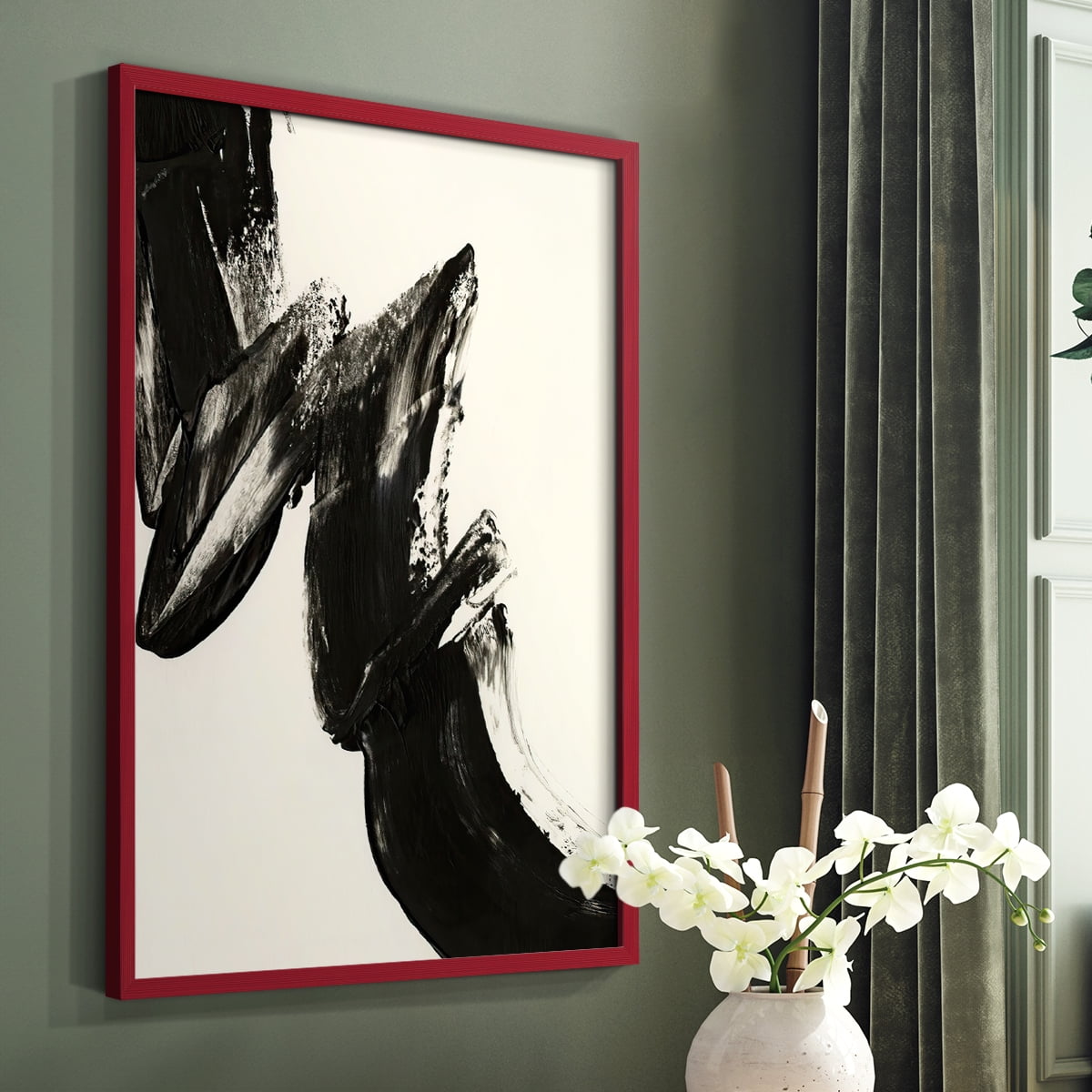 Black Expression II in Red Solid Wood 8 x 10 Framed Print