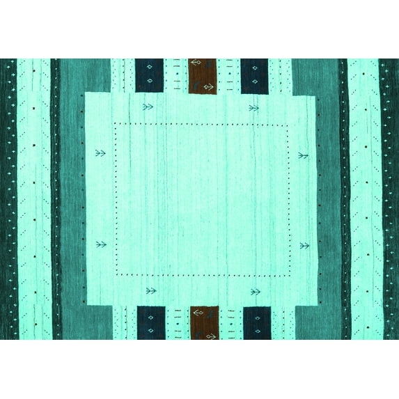 Ahgly Company Indoor Rectangle Solid Turquoise Blue Modern Area Rugs, 2' x 5'
