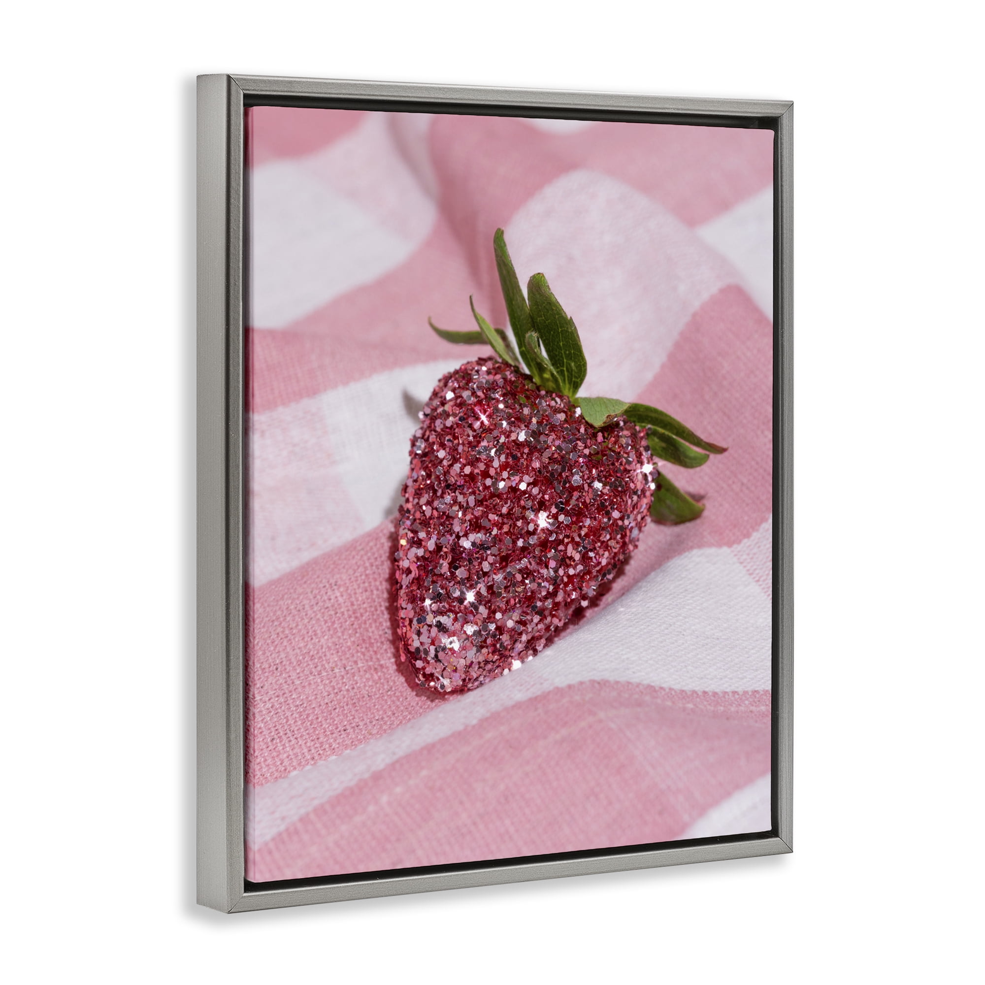Stupell Industries Glimmer Strawberry on Pink Gray Framed Floater Canvas Wall Art, design by LISH Creative