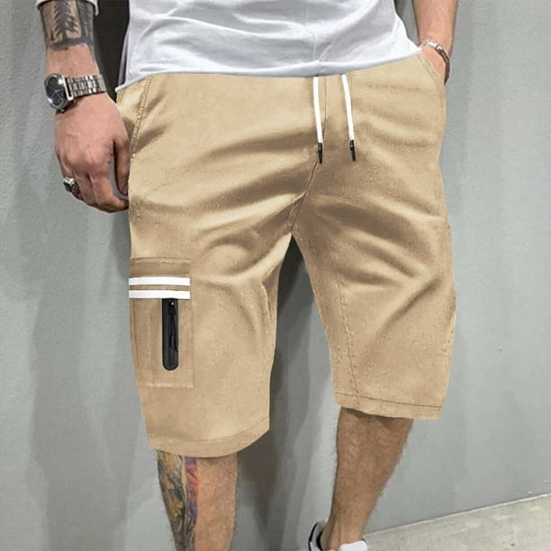 pstuiky Hombres bajos, Pantalones cortos de trabajo para hombre, de verano, finos, holgados, de pierna recta, con múltiples bolsillos y cremallera, informales