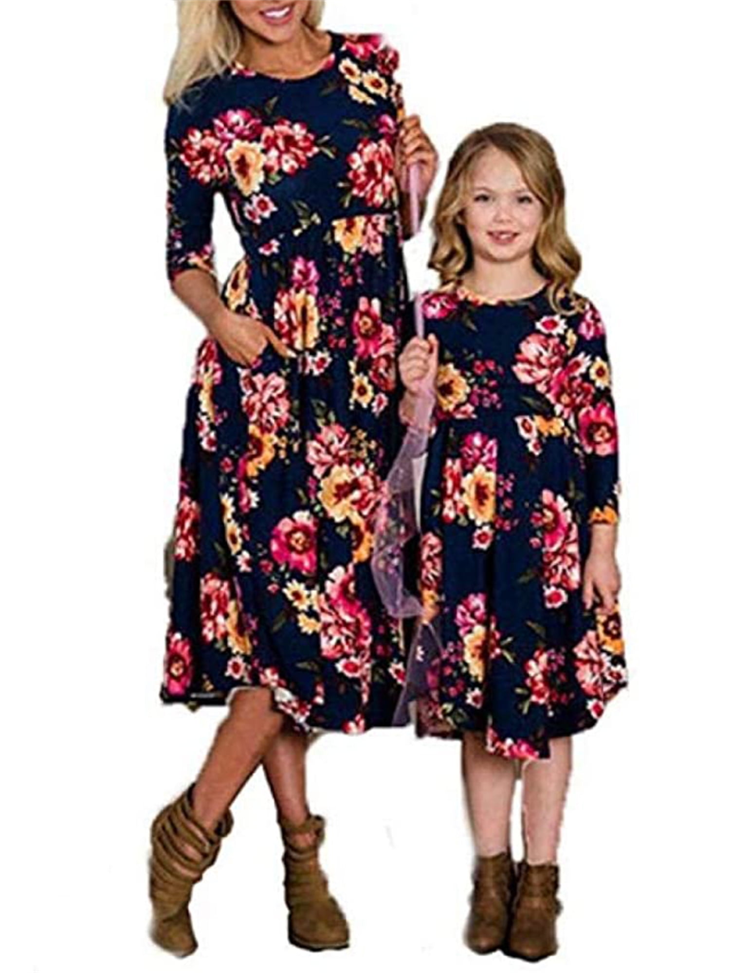 Inevnen Mommy and Me Matching Maxi Long Dresses Sleeveless Bohemia