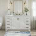 thumbnail image 2 of ARIEL Taylor 60" White Bathroom Vanity, 1.5" Edge Carrara Quartz Countertop & Splash, Rectangular Sink, 2 Soft Closing Doors, 9 Full Extension Dovetail Drawers, Toe Kick, Satin Brass, 2 of 9