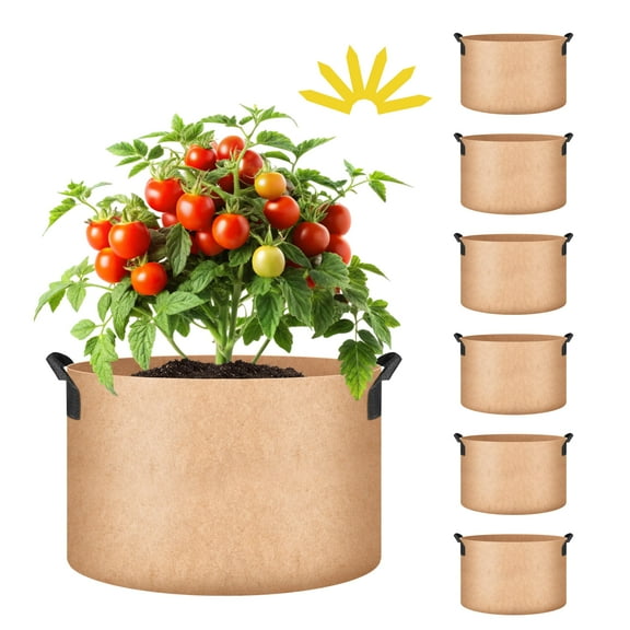 iPower 7 Gallon 6-Pack Plant Grow Bag Fabric Pots Containers -Tan