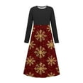 thumbnail image 1 of Vestido de manga larga con cuello redondo para niña, estampado navideño, manga larga, cuello redondo, bolsillos, falda larga informal para adultos, vestido de poliéster para niña., 1 of 5