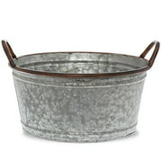 The Lucky Clover Trading Round Galvanized Metal Container Planter, Silver