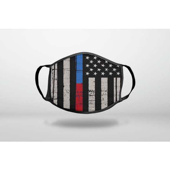Thin Blue Line Thin Red Line US Flag - 3-Ply Reusable Soft Cloth Face Covering, Unisex, Cotton Inner Layer