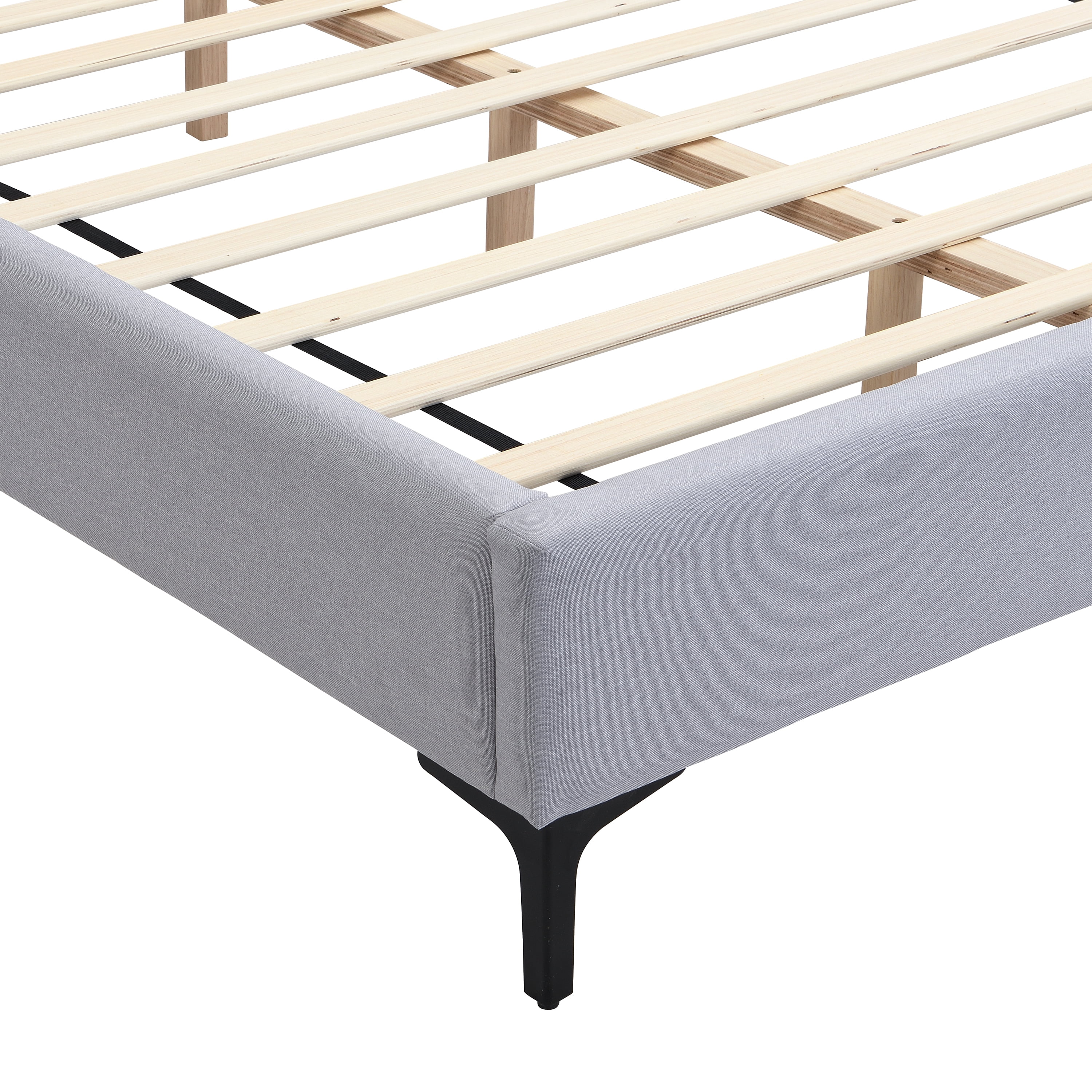 Bed Frames Chic Linen Upholstered Bed with Integrated Lights and Shelves, Grey, Queen,Adjustable Bed Base