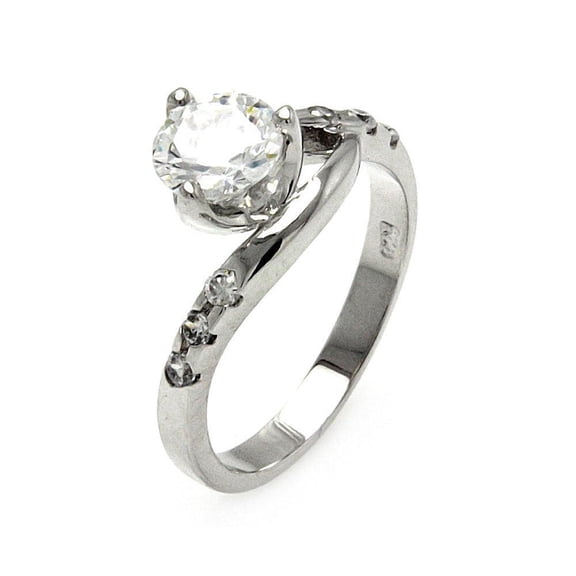 Sterling Silver 925 Rhodium Plated Clear Round Twist Bridal Ring White CZ Jewelry Female Size 5