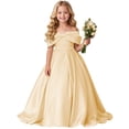 thumbnail image 4 of Rvusndi Flower Girl Dress Long Off Shoulder Dress Party Dress Solid Color Big Bow Summer Dresses Elegant Formal Evening Gown for Big Kids Wedding Graduation Dresses, 4 of 5