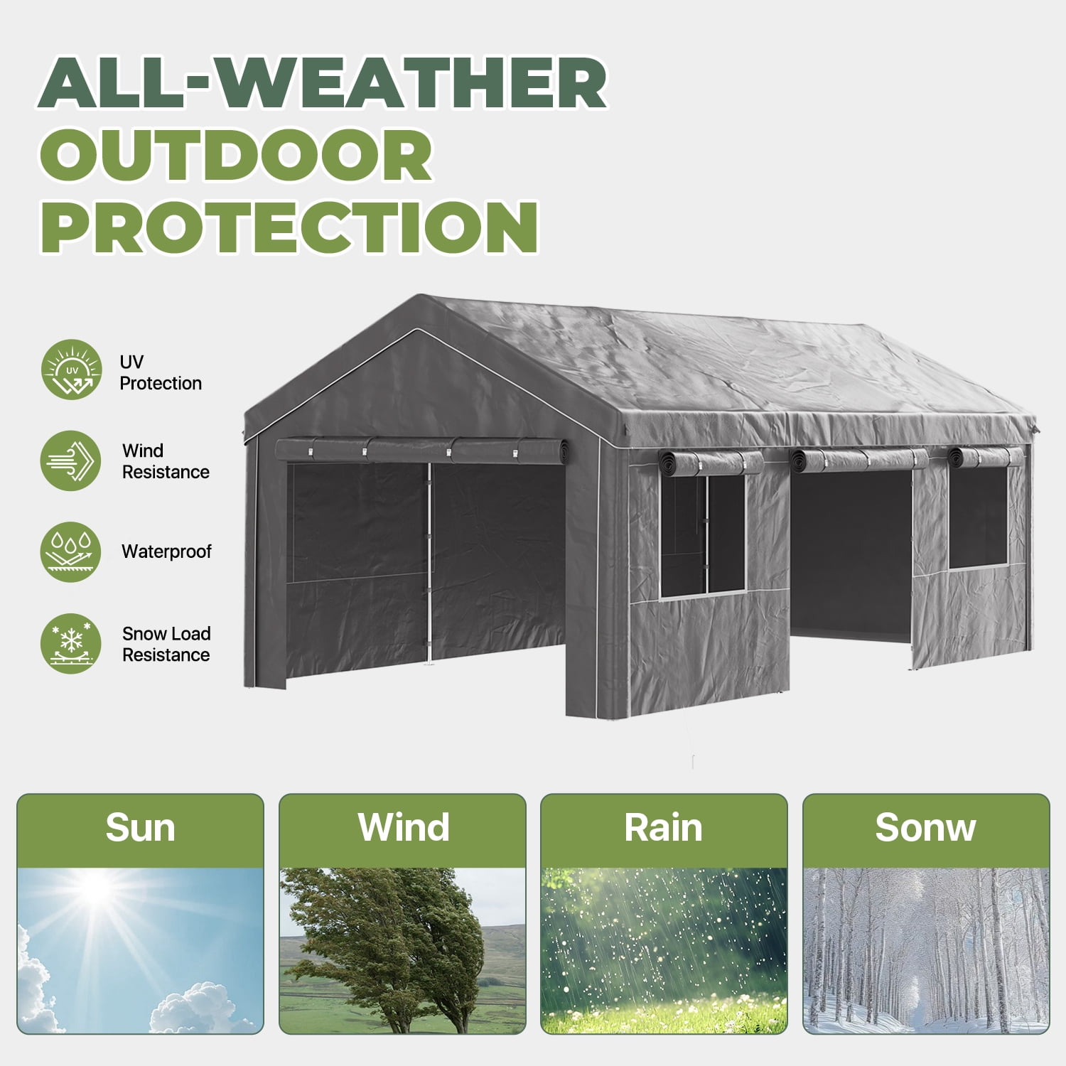 BaPiPro 12x20FT Heavy Duty Carport, Portable Outdoor Garage with Removable Sidewalls & All-Weather Metal Frame for Vehicle Parking, Gray