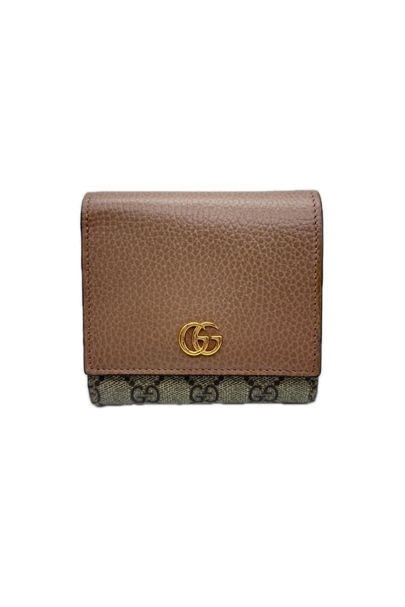 Pre-Owned GUCCI GG Supreme Double G Bicolor Medium Wallet 598587 - Bi-fold wallet in beige and...