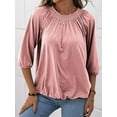 thumbnail image 3 of Women'S Solid Crew Neck T Shirt Blouse Cotton Half Sleeve 3/4 Sleeve Casual Loose Pleated Basic Tops Pink M, 3 of 6