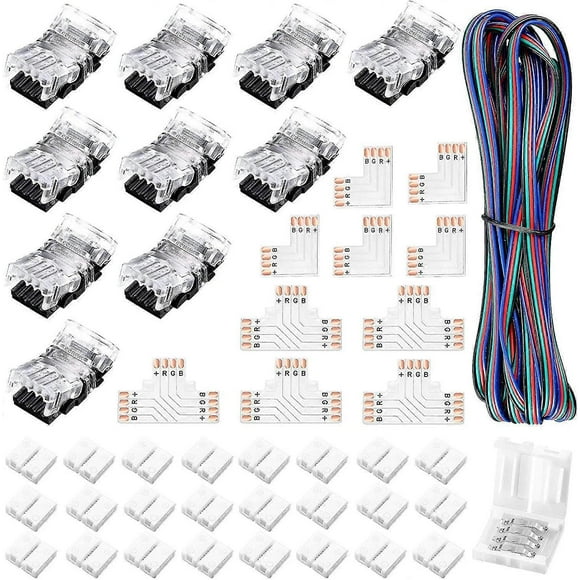 45 Led Tape Connectors 4 Pin 10mm Led Solderless L / T Shaped Strip Connector