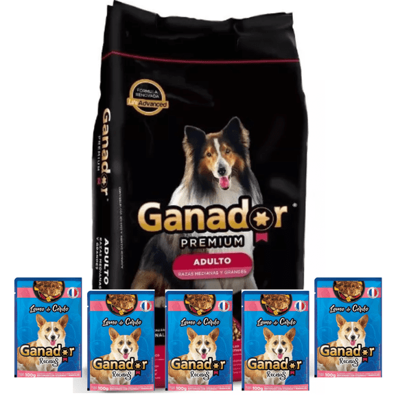 Alimento para perro Ganador Premium adulto razas medianas y grandes 20 Kg con 5 Sobres Ganador de 100 g