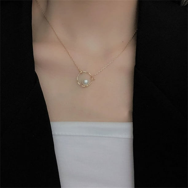 Pearl Pendant Pearl Necklace Pearl Thin Chain Geometric Pearl