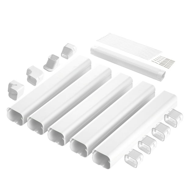 KFFKFF Couverture de Ligne Compacte, Largeur de 3 Pouces, Longueur de 10 Pieds - Couverture de Ligne Esthétique en PVC pour Unité de Climatisation, Comprend 5 Conduits Droits et Composants Complets, Blanc