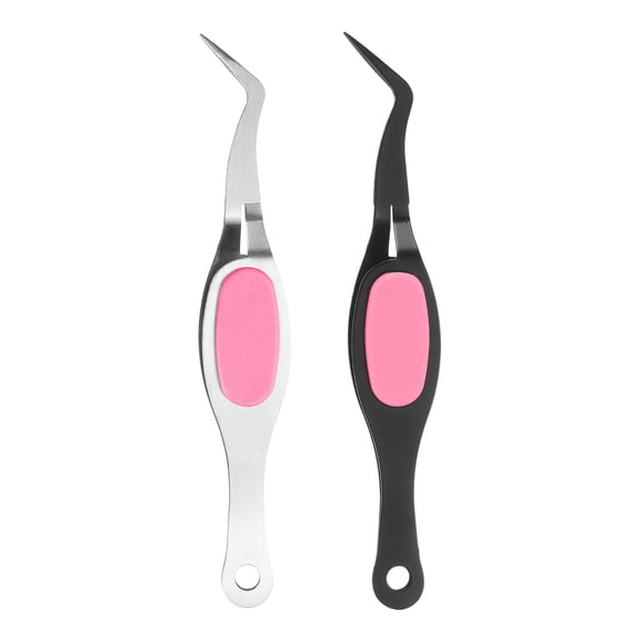 Uxcell 2 Pcs Craft Tweezers Crossing Locking Curved Stainless Steel Tweezers for DIY Pink/Silver/Black