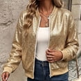 thumbnail image 4 of Ghalytn Women's Sequin Bomber Jacket Long Sleeve Zip Up Stand Collar Sparkly Outerwear Party Night Out, 4 of 5