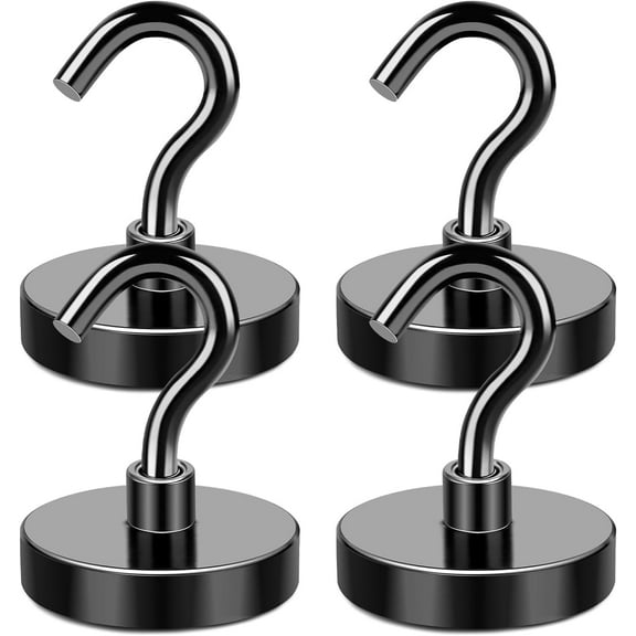DIYMAG 4 Pcs Magnetic Hooks, 80lbs Strong Magnetic Hooks for Hanging, Classroom, Office, and Kitchen（Black）