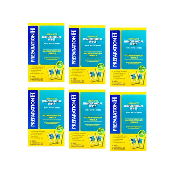 Preparation H Medicated Wipes 96 Each (Pack of 6)