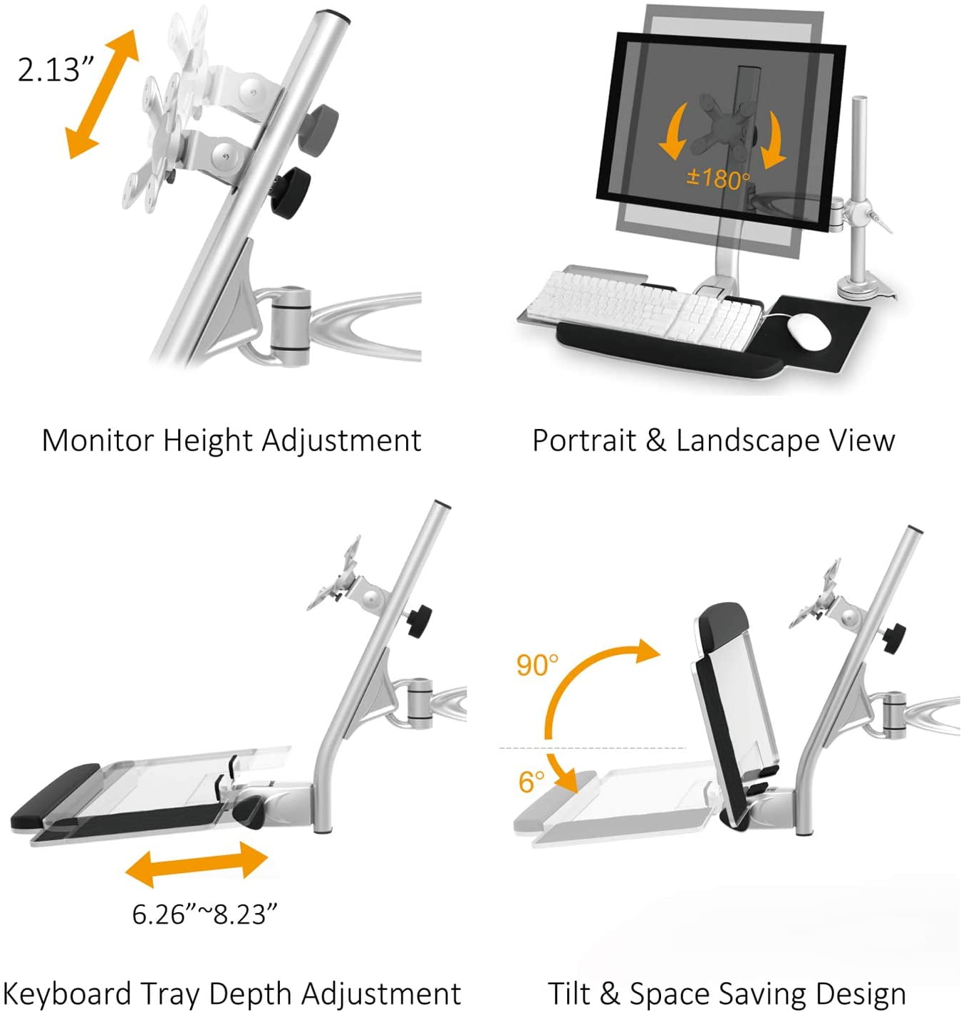 Desktop Sit-Stand Workstation with Single Monitor Mount and Keyboard Tray, Height Adjustable Standing Desk Converter with Quick Release VESA for Computer Screens up to 32 inches