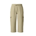 thumbnail image 4 of Oiangi Men's 3/4 Cargo Capris Elastic Waist Drawstring Hike Pants Baggy Open Bottom Summer Capri Pants with Multi-Pocket Khaki M, 4 of 9