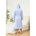thumbnail image 3 of Vulcanodon Men Fleece Robe, Plush Hooded Lightweight Bathrobe Long Soft Warm House Coat with Pockets,(Light Blue Stripe,S-M), 3 of 5